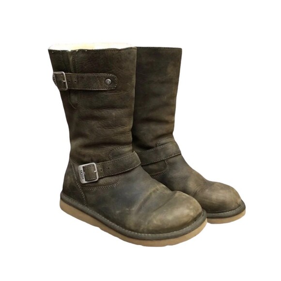 UGG Australia Kensington Sherpa Olive Green Motorcycle Boots Size 7 - Picture 1 of 10